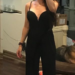 Black v neck pant jumpsuit